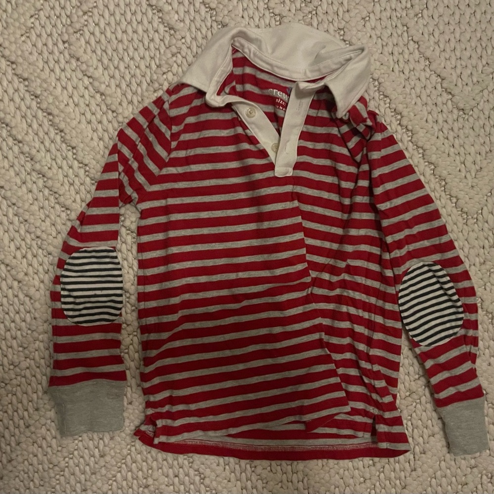 Crewcuts gray and red striped long sleeve rugby shirt, size 8